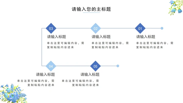 蓝色小清新花卉教学课件PPT模板