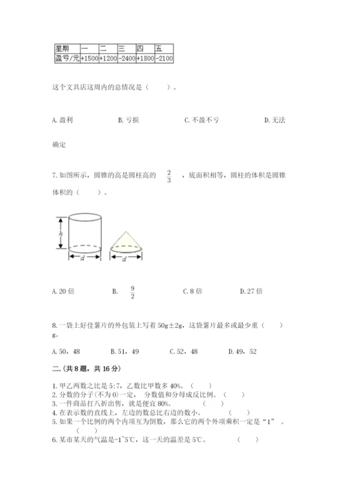 人教版数学六年级下册试题期末模拟检测卷带答案（预热题）.docx