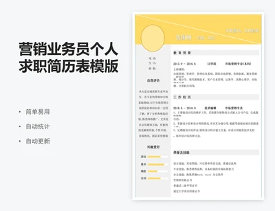 营销业务员个人求职简历表模版