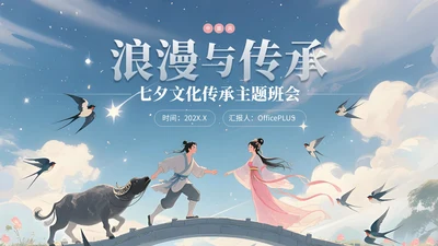 浅蓝色中国风七夕文化传承主题班会PPT模板