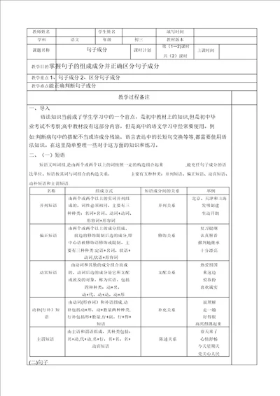 初中语文句子成分专题