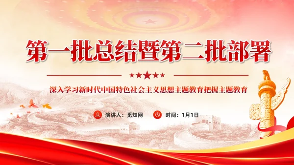 主题教育党课主题教育第一批总结暨第二批部署会议党建党课课件PPT