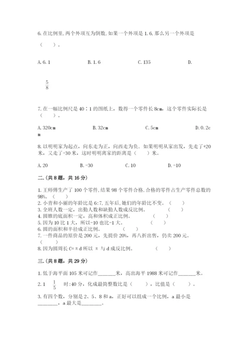 河南省平顶山市六年级下册数学期末考试试卷完整参考答案.docx