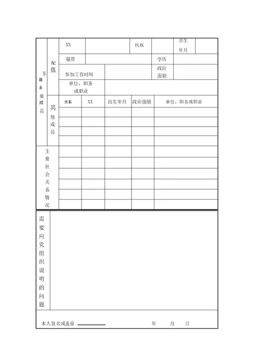 入党申请书空白表格