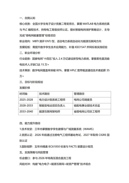 大学生职业生涯规划书(电气工程与自动化专业)