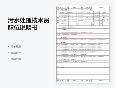 污水处理技术员职位说明书