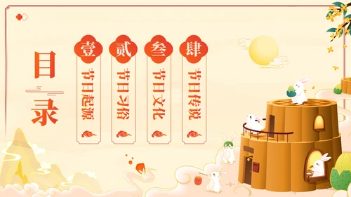 插画风中秋节节日习俗文化宣传PPT模板