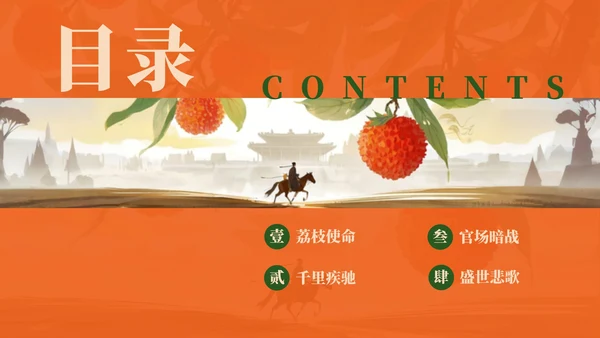 红色中国风水墨《长安的荔枝》读书分享PPT模板