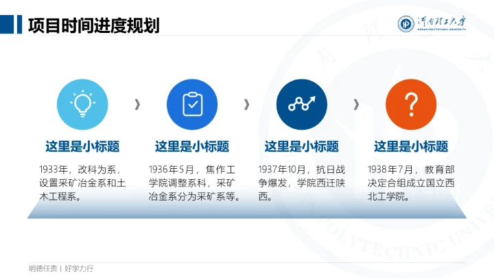 蓝色简约河南理工大学专属课题学术汇报毕业答辩通用PPT模板