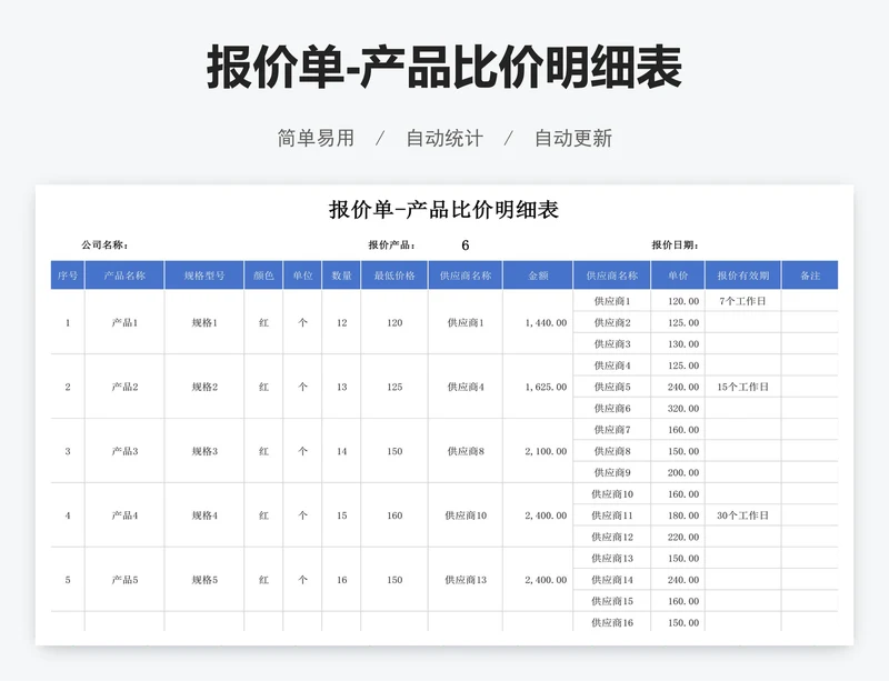 报价单-产品比价明细表