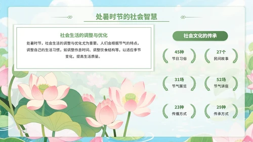 黄绿色插画风处暑节气里的智慧+PPT模板