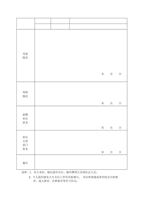 省直事业单位公开招聘人员报批表新进人员