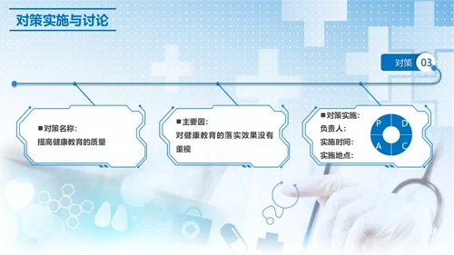 蓝色简约提高门诊治疗患者健康教育的满意度PPT模板品管圈医疗质量管理品管圈