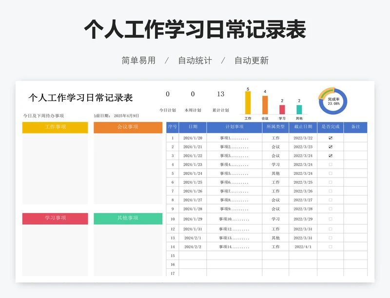 个人工作学习日常记录表