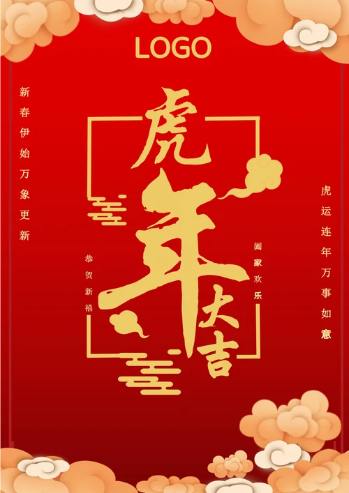 虎年大吉新年快乐新春手机海报
