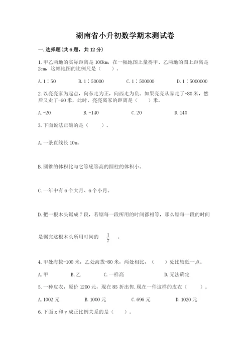 湖南省小升初数学期末测试卷有答案.docx