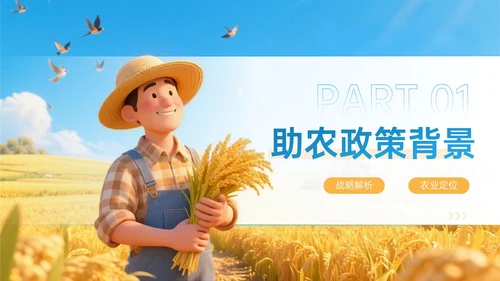 蓝黄色3D绘就助农丰收新画卷PPT模板
