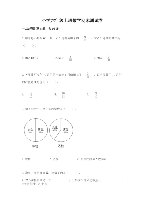 小学六年级上册数学期末测试卷（达标题）word版.docx