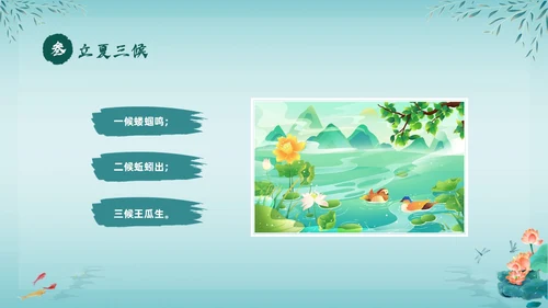 绿色中国风荷花中国传统节日立夏节气介绍主题班会PPT