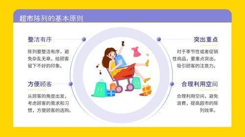 紫色插画风超市商品陈列知识培训PPT模板