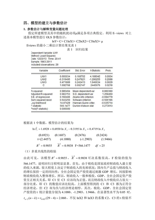 财政收入影响因素的计量分析