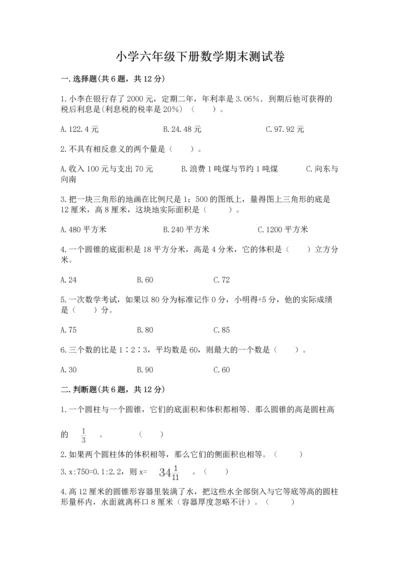 小学六年级下册数学期末测试卷精品（巩固）.docx