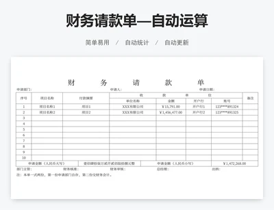 财务请款单—自动运算