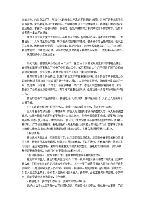 试用期满个人工作总结