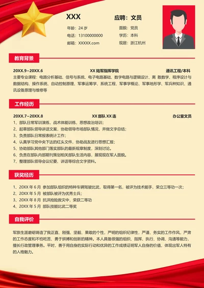 退伍军人转业文职类求职简历