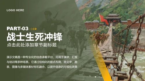 绿色简约风飞夺泸定桥专题红军长征精神团课PPT模板