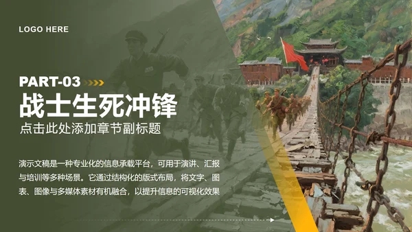 绿色简约风飞夺泸定桥专题红军长征精神团课PPT模板