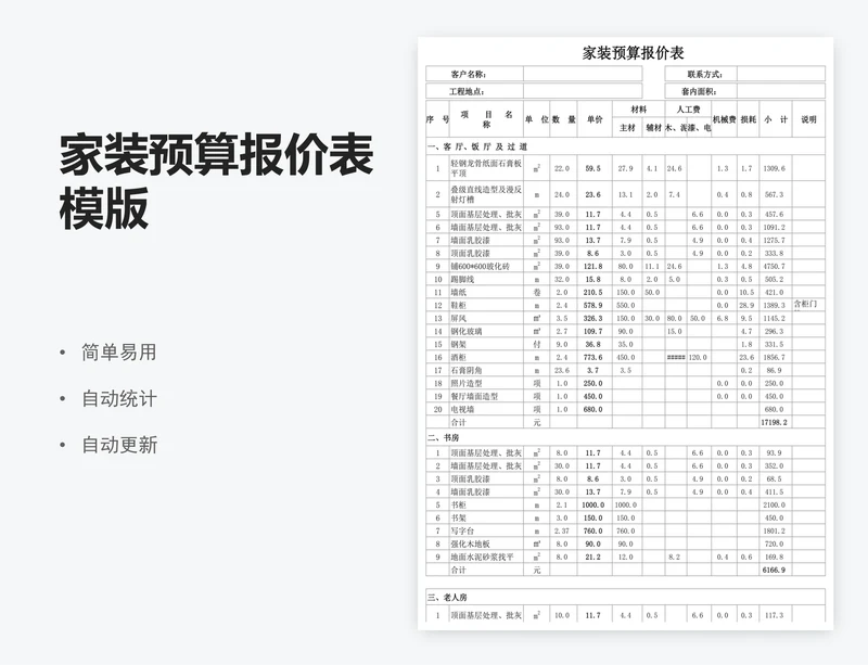 家装预算报价表模版