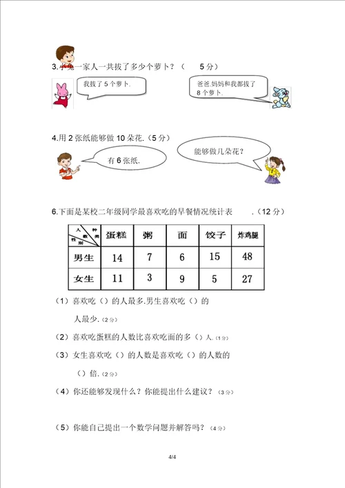 二年级下册数学综合测试题