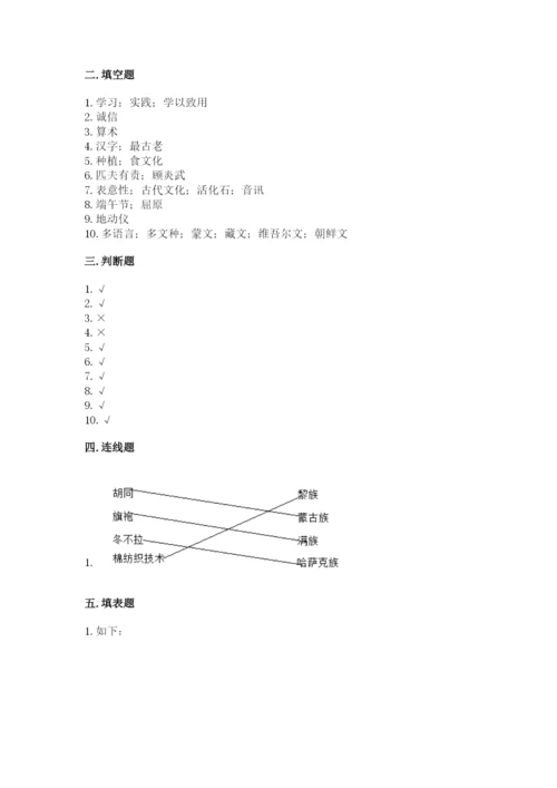 五年级上册道德与法治第四单元骄人祖先 灿烂文化测试卷带答案（夺分金卷）.docx