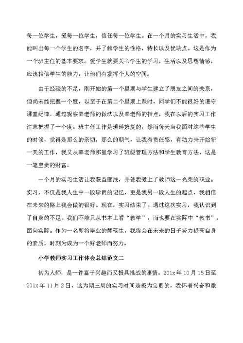 小学教师实习工作体会总结范文