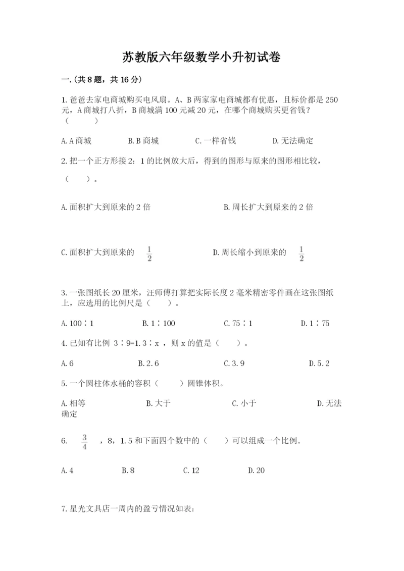 苏教版六年级数学小升初试卷精品（b卷）.docx