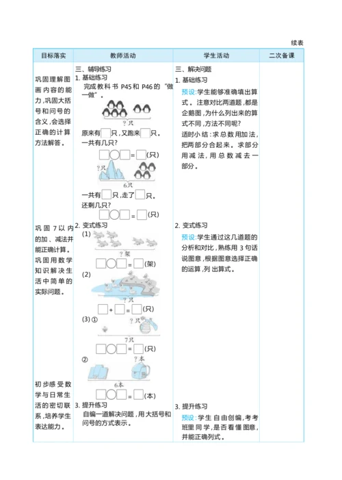 2.6 解决问题(1) 大单元整体教学设计(表格式）人教版（2024）数学一年级上册
