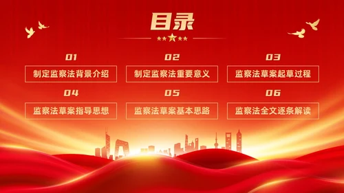 红色大气庄严监察法解读学习培训PPT条例监察