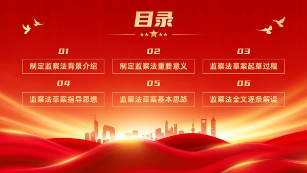 红色大气庄严监察法解读学习培训PPT条例监察