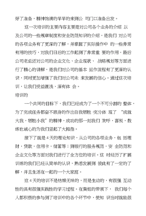 银行新员工个人工作总结