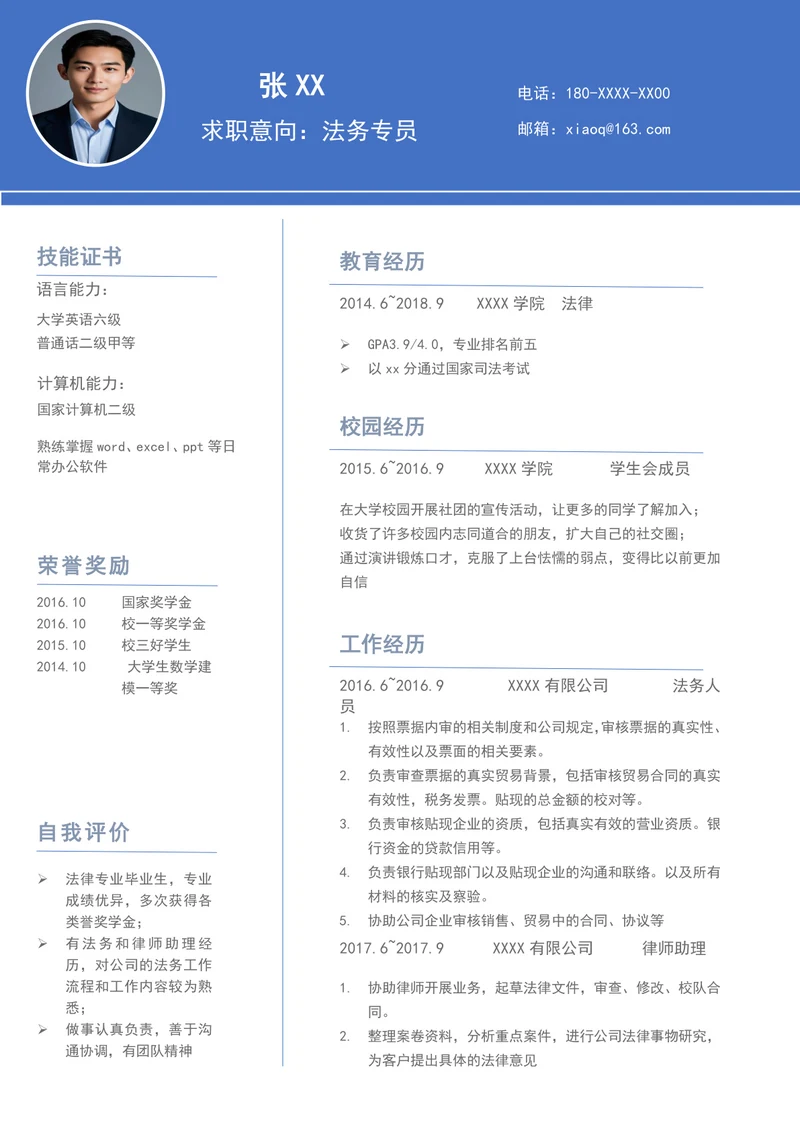 法务专员简历模板