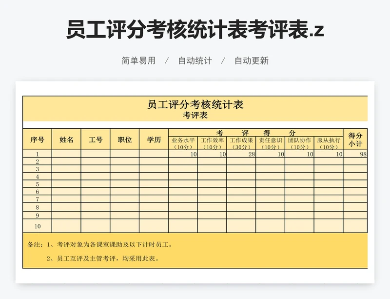 员工评分考核统计表考评表.zip