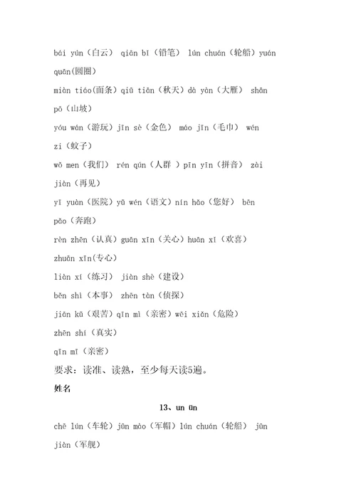 拼音词组拼读练习精选版
