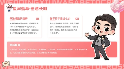 红色插画风七夕主题婚礼策划PPT模板