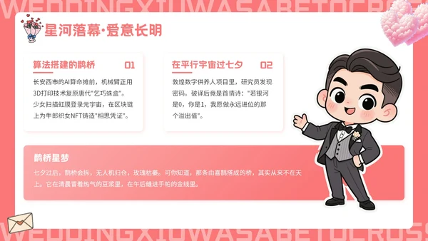 红色插画风七夕主题婚礼策划PPT模板