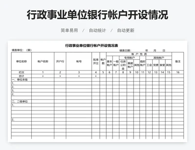 行政事业单位银行帐户开设情况表