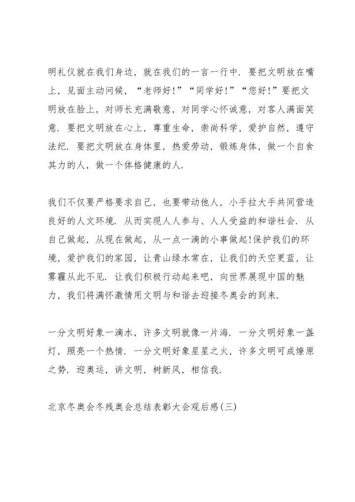 北京冬奥会冬残奥会总结表彰大会观后感范文8篇.docx