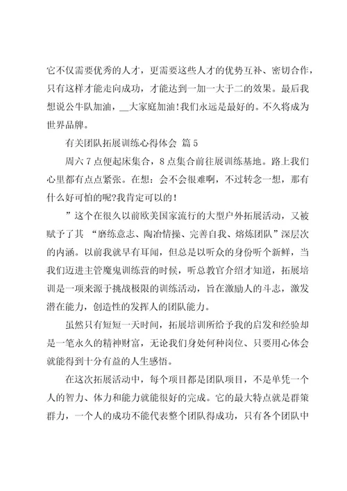 有关团队拓展训练心得体会（17篇）