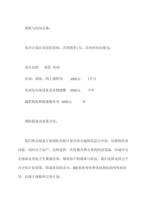 美容院控糖减肥计划书