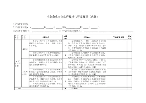 冶金企业安全生产标准化评定标准焦化